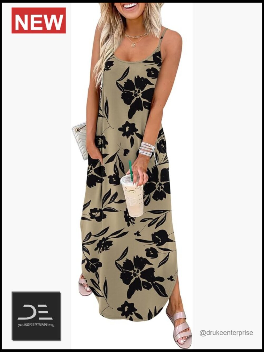 Spaghetti Strap Maxi Dress Casual Long Summer Sun Dress Hawaiian Vacation